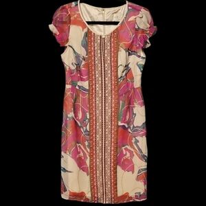 ECI Pink and Purple Floral Beaded Mini Dress Size 4